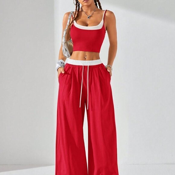 Red and White Casual Women's Sport Knit Tank Tops & Sweatpants - Picture 4 of 10